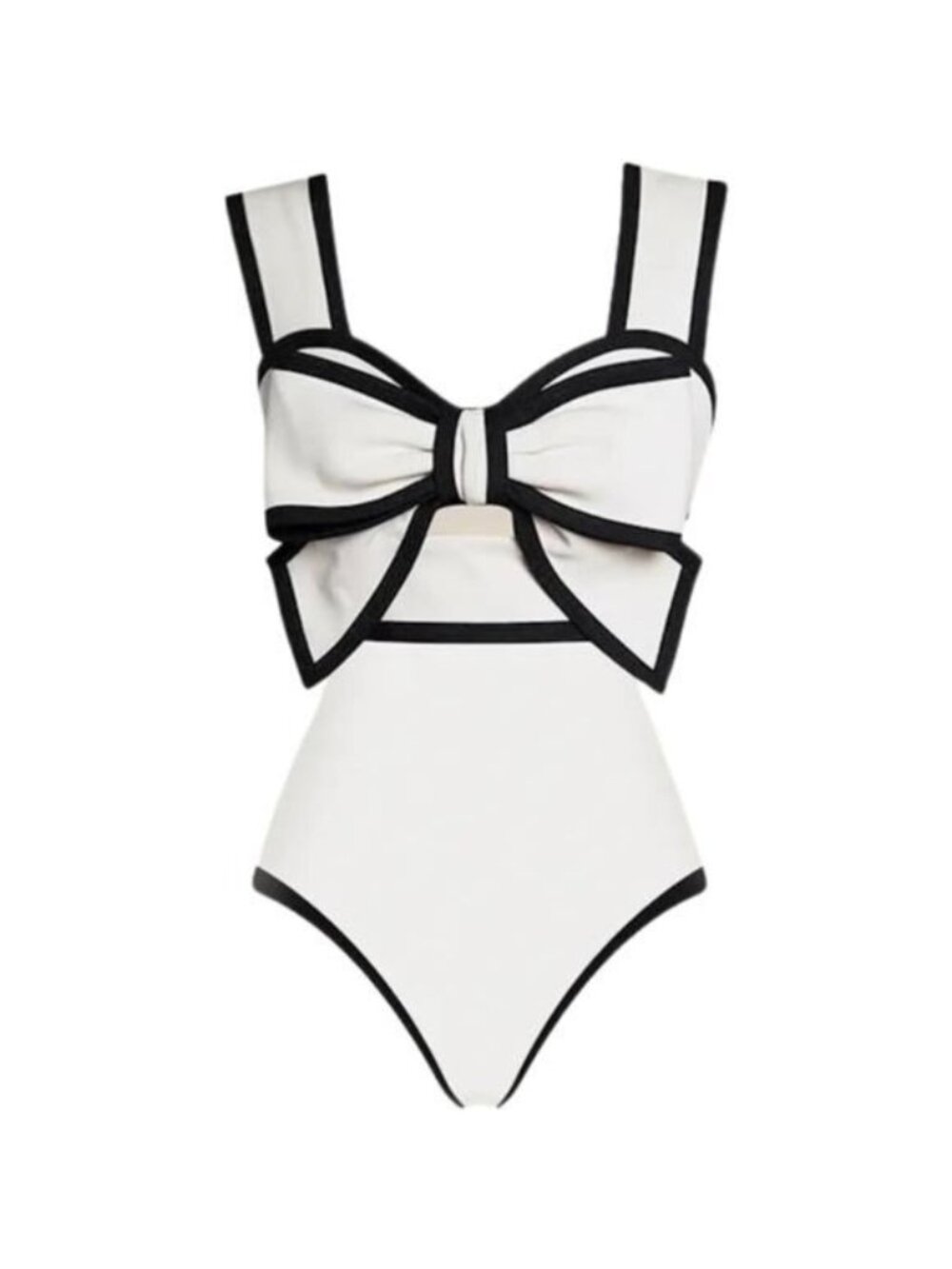 Women's Black and White Swimsuit Bow-tie Decor One Piece Bathing Suit